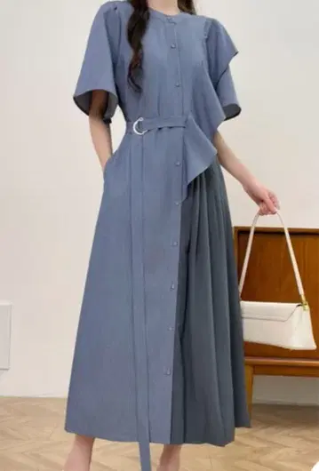 비대칭 디자인 롱 원피스 파랑