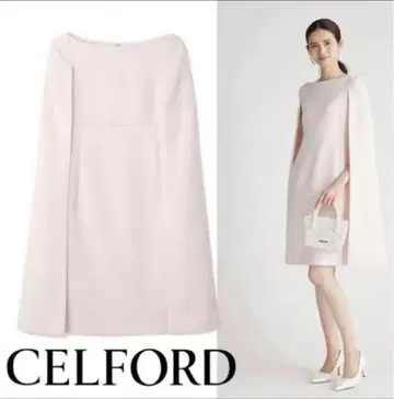 [거의 새 상품] CELFORD 파우더 핑크 케이프 포함 원피스 38