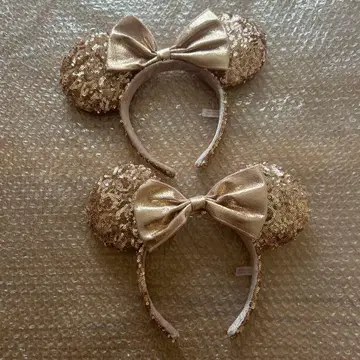 디즈니 머리띠 2세트 스팽글 리본 핑크