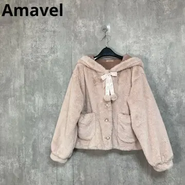 [ Amavel ] 토끼 귀 토끼 퍼 후드티 리본 꼬리 핑크 프리