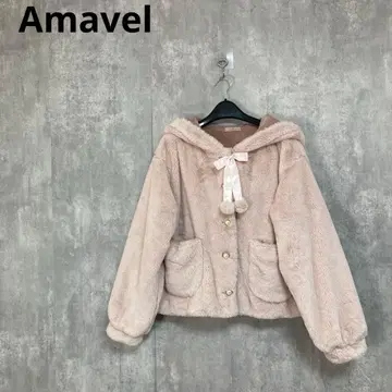 [ Amavel ] 토끼 귀 토끼 퍼 후드티 리본 꼬리 핑크 프리