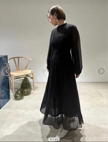 FRAY I.D 프레이아이디 허리 리브 플리츠 원피스 블랙 롱 원피스