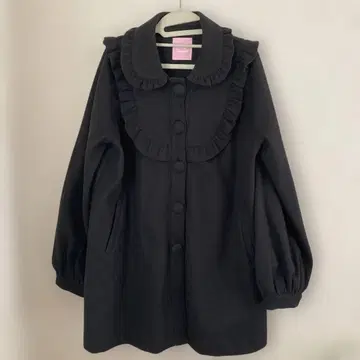 honey cinnamon 프릴 달린 A라인 블랙 롱 코트