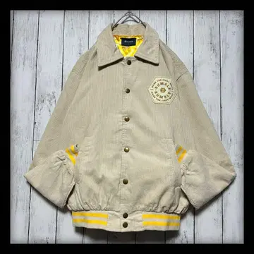 코듀로이 바시티 자켓 블루종 엘르 엘보 패치 베이지 S 빈티지