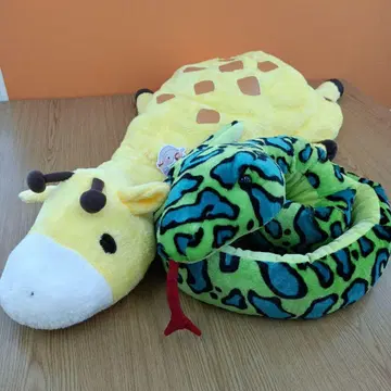 택 포함 폭신폭신 스네이크 BIG 봉제 인형 흐물흐물 롱 기린 2개 세트