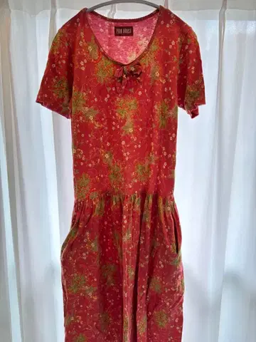 PINK HOUSE 이치고 패턴 반팔 롱 원피스