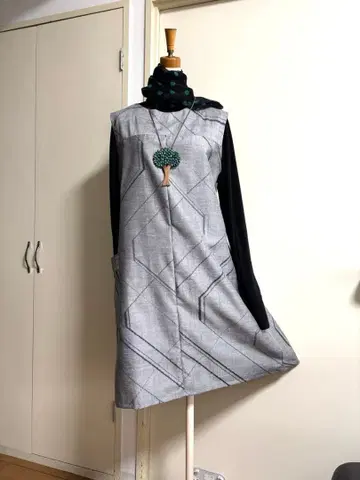 No.447 기모노 리메이크 그레이 A라인 오버롤 스커트 순수 실크