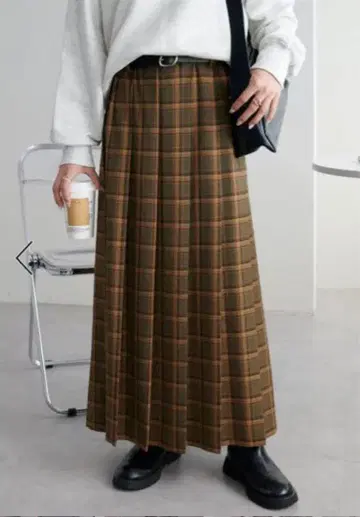 [새상품급] Discoat / 체크 플리츠 롱 스커트