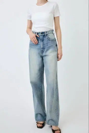 moussy 하이웨스트 데미지 스트레이트 데님 25인치
