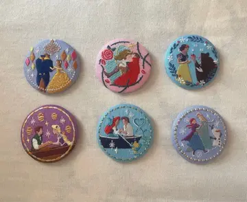 디즈니 프린세스 자수 캔뱃지 6개 세트