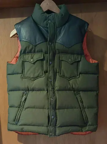 penfield 다운 베스트 카키 가죽 브라운 사이즈 S