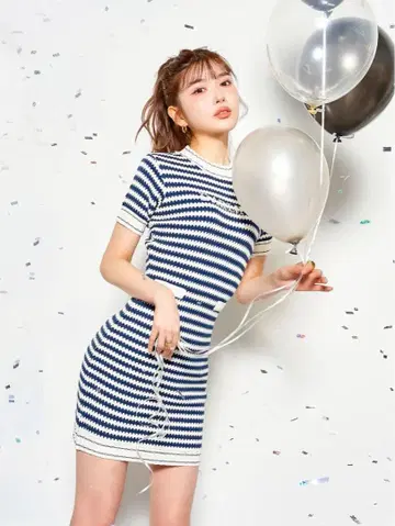 다리치 보더 니트 미니 원피스