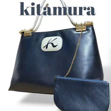 kitamura 키타무라 핸드백 네이비 골드 K 로고 파우치 포함