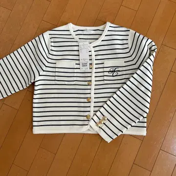 스트라이프 가디건 화이트 네이비