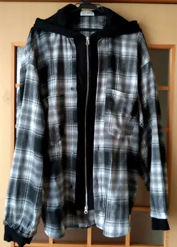 레이어드 체크 후드 긴팔 셔츠 후드티 Never mind the XU