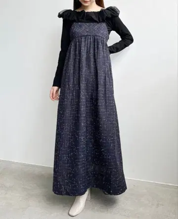 cocodeal 트위드 베어 원피스 네이비