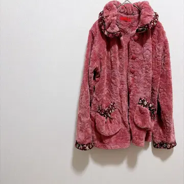 핑크 플리스 자켓 [L] 꽃무늬 여성용 귀여운