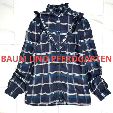 바움 운트 헤르 가르텐 고급 프릴 체크 블라우스 셔츠