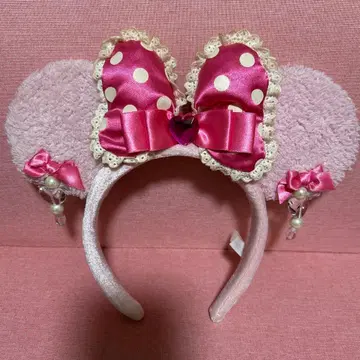 도쿄 디즈니 리조트 귀찌 머리띠 귀걸이 핑크 미니 도트