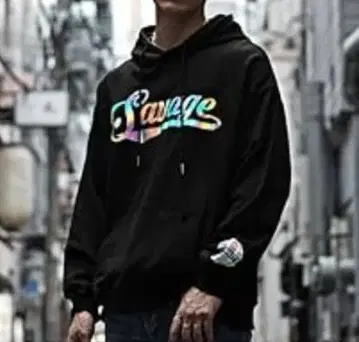 블랙 홀로그램 로고 후드티