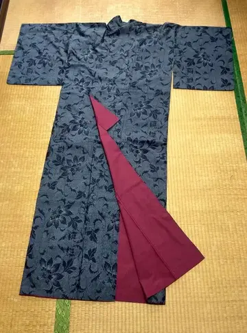 오시마 명주 넓은 카라 순수 실크 팔꿈치 부분 주홍색