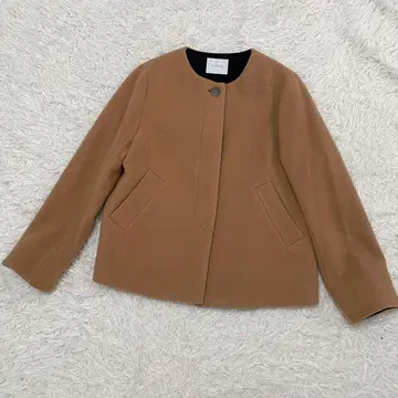 trois 트로아 숏코트 노카라 코트 카멜 울