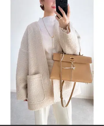 노스탤지어 페이크 반지 울 가디건 자켓 베이지