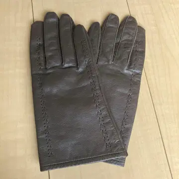 브라운 가죽 장갑 얇은 소재 스티치 디자인