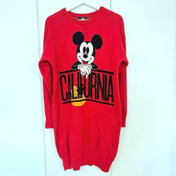 디즈니 미키 긴팔 니트 원피스 레드