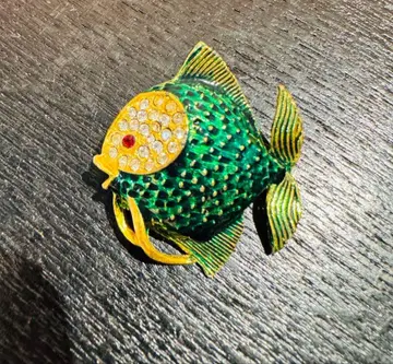 프랑스 70s 열대어 브로치 물고기 에나멜 그린 빈티지