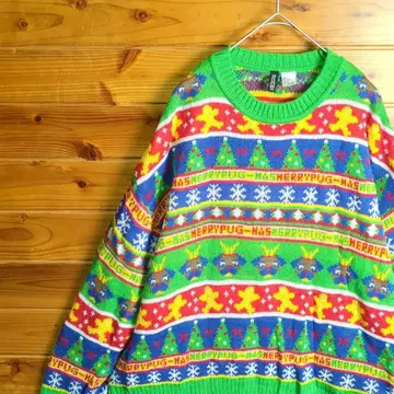 니트 스웨터 크리스마스 패턴 페어아일 패턴 노르딕 무늬 기하학 패턴 L