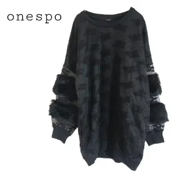 원스포 레이스 x 인조 모피 볼륨 소매 튜닉 원피스 도킹