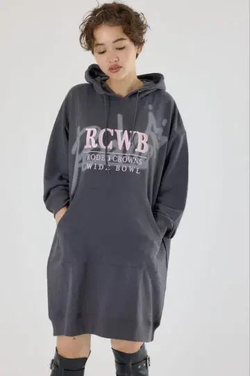 최신 섀도우 로고 후드티 원피스 차콜 그레이 FREE 6380엔