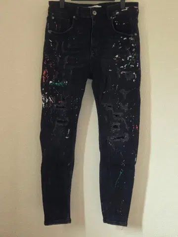 ZARA 스트레치 스키니 데미지 스플래쉬 페인트 S 남성용