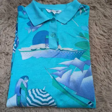 LEONARD SPORT 터콰이즈 블루 긴팔 피케 셔츠 L