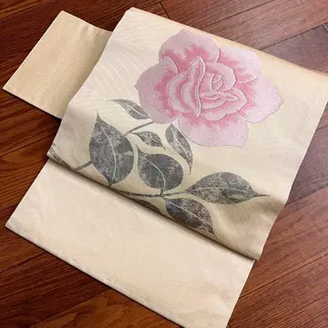 순수 실크 9치 나고야 오비 장미 무늬