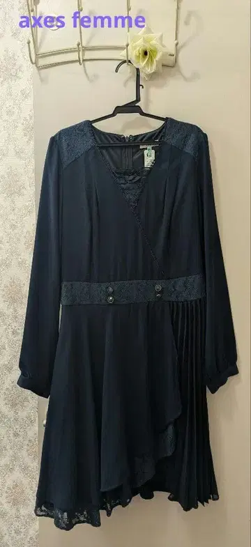 [ axes femme ] 네이비 긴팔 원피스 플리츠