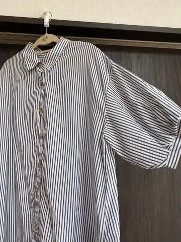 스트라이프 패턴 7부 소매 셔츠 원피스