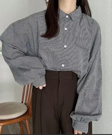 cham. 빅 루즈 체크 셔츠 블랙 프리 사이즈