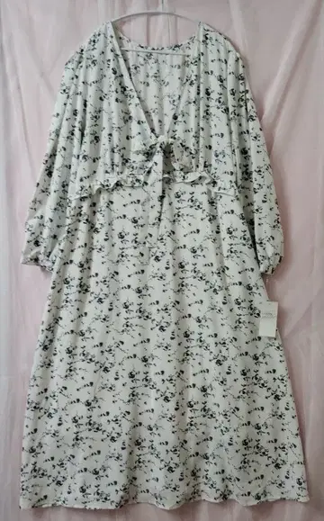 clette 쿠레트 원피스 꽃무늬 긴팔 리본 타이