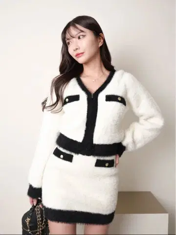 립 서비스 라메 페더 바이컬러 셋업 원피스