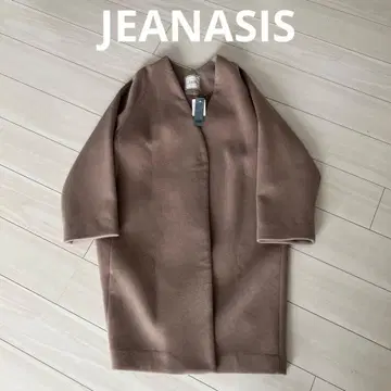 지나시스 숏 비버 오픈 프론트 노카라 코트 롱 코트