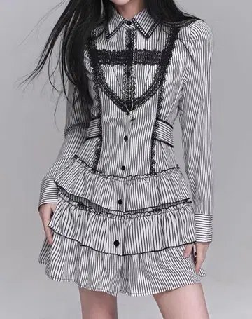 스트라이프 프릴 미니 원피스 y2k 고딕 펑크