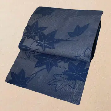 나고야 오비 여름 오비 단풍 무늬 옅은 군청색 유리색 NO.115