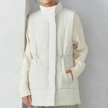 COMME CA ISM 컴시즘 충전솜 베스트 화이트 드로 코드 부착