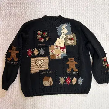 [ blue berry farm ] 자수 니트 테디베어 M 빈티지