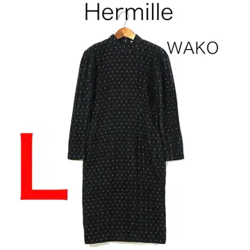 H3553 헬미레x긴자화광 도트 무늬 플리츠 롱 원피스