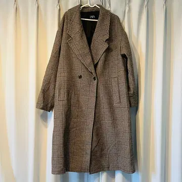 체크 무늬 더블 브레스트 코트