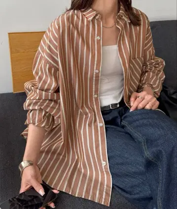 discoat 랜덤 스트라이프 프린지 오버 셔츠