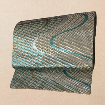 후쿠로 오비 파도 무늬 베이지 파랑 NO.112